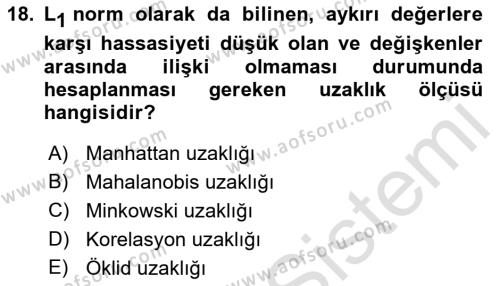 Veri Madenciliği Dersi 2023 - 2024 Yılı (Vize) Ara Sınavı 18. Soru