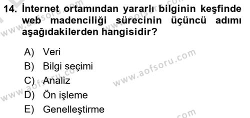 Veri Madenciliği Dersi 2023 - 2024 Yılı (Final) Dönem Sonu Sınavı 14. Soru