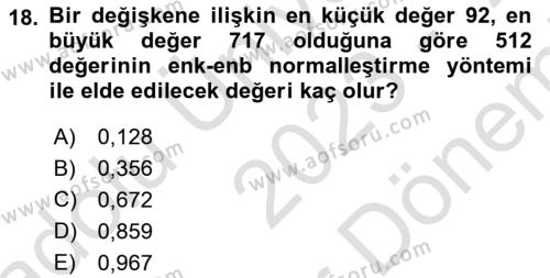 Veri Madenciliği Dersi 2023 - 2024 Yılı (Final) Dönem Sonu Sınavı 18. Soru