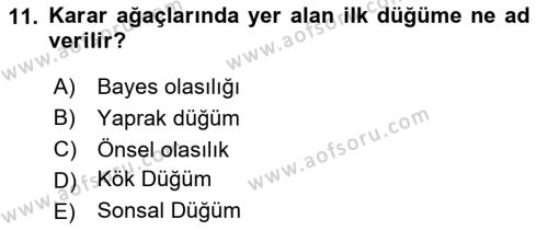 Veri Madenciliği Dersi 2023 - 2024 Yılı Yaz Okulu Sınavı 11. Soru