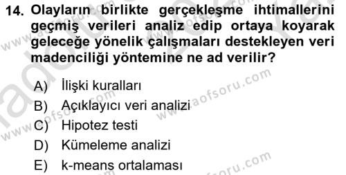 Veri Madenciliği Dersi 2023 - 2024 Yılı Yaz Okulu Sınavı 14. Soru