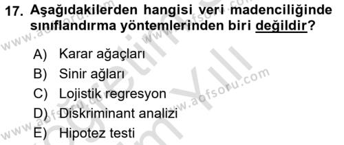 Veri Madenciliği Dersi 2023 - 2024 Yılı Yaz Okulu Sınavı 17. Soru