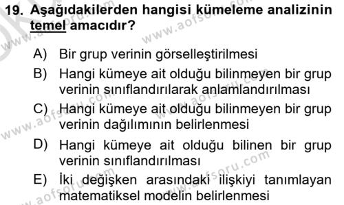 Veri Madenciliği Dersi 2023 - 2024 Yılı Yaz Okulu Sınavı 19. Soru