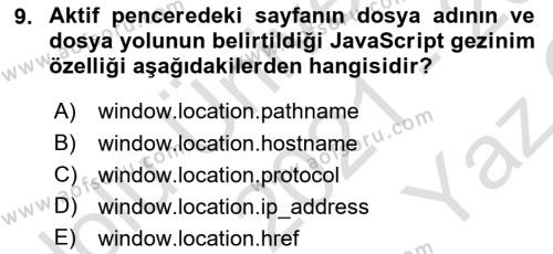 İnternet Ve Web Programlama Dersi 2021 - 2022 Yılı Yaz Okulu Sınavı 9. Soru