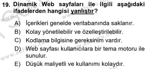 İnternet Ve Web Programlama Dersi 2022 - 2023 Yılı (Final) Dönem Sonu Sınavı 19. Soru