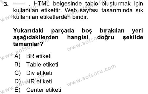 İnternet Ve Web Programlama Dersi 2022 - 2023 Yılı (Final) Dönem Sonu Sınavı 3. Soru