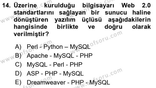 İnternet Ve Web Programlama Dersi 2022 - 2023 Yılı Yaz Okulu Sınavı 14. Soru