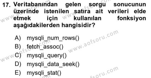 İnternet Ve Web Programlama Dersi 2022 - 2023 Yılı Yaz Okulu Sınavı 17. Soru