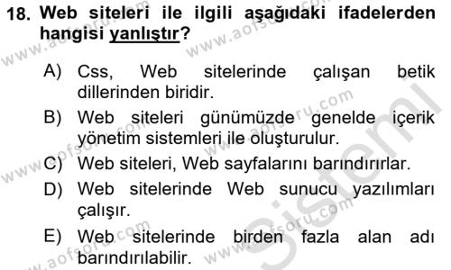 İnternet Ve Web Programlama Dersi 2022 - 2023 Yılı Yaz Okulu Sınavı 18. Soru