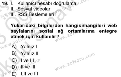 İnternet Ve Web Programlama Dersi 2022 - 2023 Yılı Yaz Okulu Sınavı 19. Soru