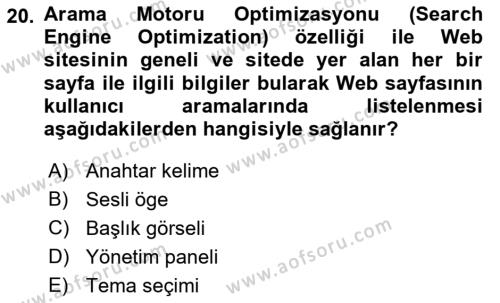 İnternet Ve Web Programlama Dersi 2022 - 2023 Yılı Yaz Okulu Sınavı 20. Soru