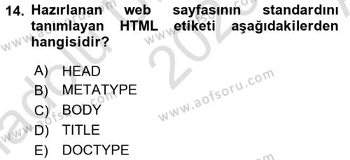 İnternet Ve Web Programlama Dersi 2023 - 2024 Yılı (Vize) Ara Sınavı 14. Soru