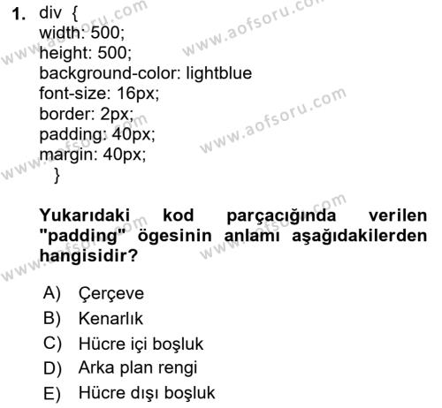 İnternet Ve Web Programlama Dersi 2023 - 2024 Yılı (Final) Dönem Sonu Sınavı 1. Soru