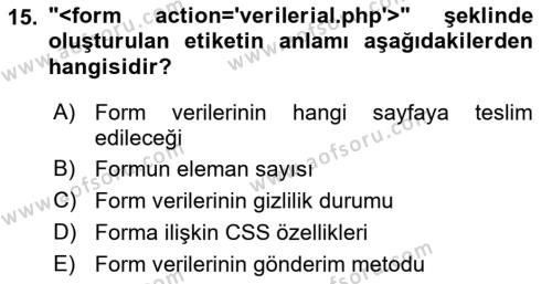 İnternet Ve Web Programlama Dersi 2023 - 2024 Yılı (Final) Dönem Sonu Sınavı 15. Soru