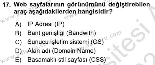 İnternet Ve Web Programlama Dersi 2023 - 2024 Yılı (Final) Dönem Sonu Sınavı 17. Soru