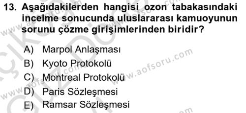 Çevre Bilimleri Dersi 2021 - 2022 Yılı (Vize) Ara Sınavı 13. Soru