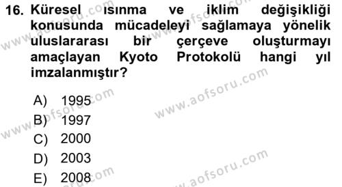 Çevre Bilimleri Dersi 2021 - 2022 Yılı (Vize) Ara Sınavı 16. Soru