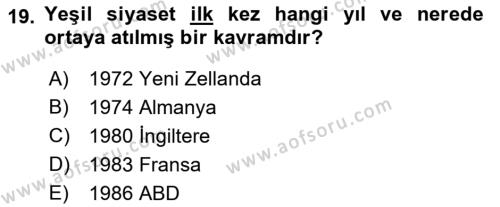 Çevre Bilimleri Dersi 2021 - 2022 Yılı (Vize) Ara Sınavı 19. Soru