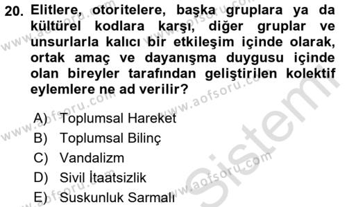 Çevre Bilimleri Dersi 2021 - 2022 Yılı (Vize) Ara Sınavı 20. Soru