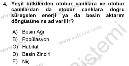 Çevre Bilimleri Dersi 2021 - 2022 Yılı (Vize) Ara Sınavı 4. Soru