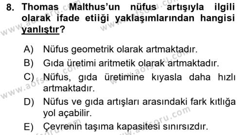 Çevre Bilimleri Dersi 2021 - 2022 Yılı (Vize) Ara Sınavı 8. Soru