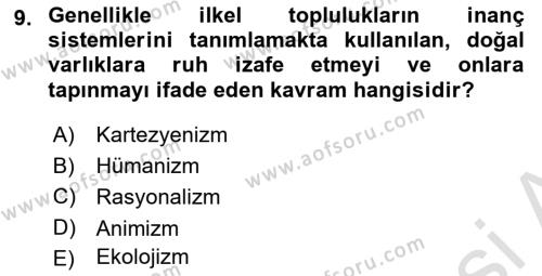 Çevre Bilimleri Dersi 2021 - 2022 Yılı (Vize) Ara Sınavı 9. Soru