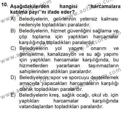 Belediye, İmar ve Gayrimenkul Mevzuatı Dersi 2012 - 2013 Yılı (Vize) Ara Sınavı 10. Soru