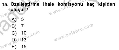 Belediye, İmar ve Gayrimenkul Mevzuatı Dersi 2018 - 2019 Yılı Yaz Okulu Sınavı 15. Soru