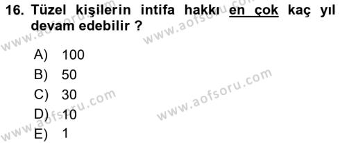 Belediye, İmar ve Gayrimenkul Mevzuatı Dersi 2018 - 2019 Yılı Yaz Okulu Sınavı 16. Soru