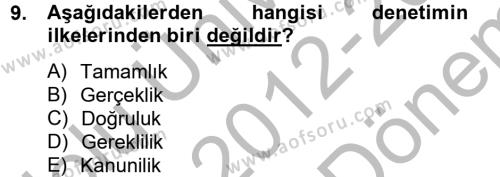 Mahalli İdareler Dersi 2012 - 2013 Yılı (Final) Dönem Sonu Sınavı 9. Soru