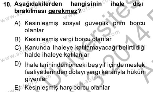 Mahalli İdareler Dersi 2013 - 2014 Yılı (Vize) Ara Sınavı 10. Soru