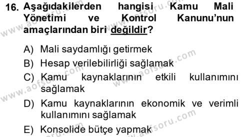Mahalli İdareler Dersi 2013 - 2014 Yılı (Vize) Ara Sınavı 16. Soru