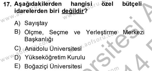 Mahalli İdareler Dersi 2013 - 2014 Yılı (Vize) Ara Sınavı 17. Soru