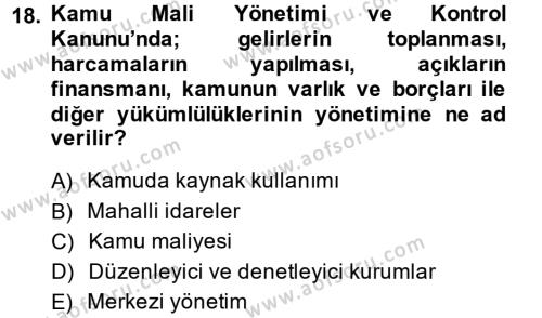 Mahalli İdareler Dersi 2013 - 2014 Yılı (Vize) Ara Sınavı 18. Soru