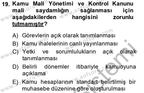 Mahalli İdareler Dersi 2013 - 2014 Yılı (Vize) Ara Sınavı 19. Soru