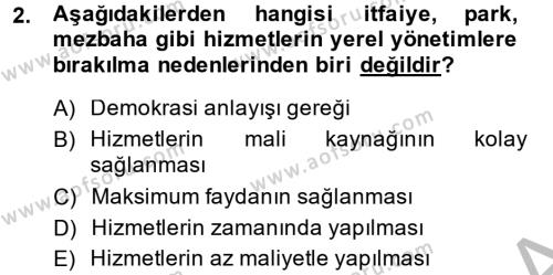 Mahalli İdareler Dersi 2013 - 2014 Yılı (Vize) Ara Sınavı 2. Soru