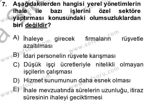 Mahalli İdareler Dersi 2013 - 2014 Yılı (Vize) Ara Sınavı 7. Soru