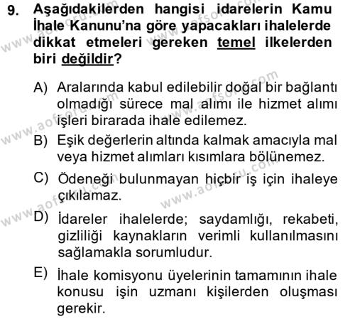 Mahalli İdareler Dersi 2013 - 2014 Yılı (Vize) Ara Sınavı 9. Soru