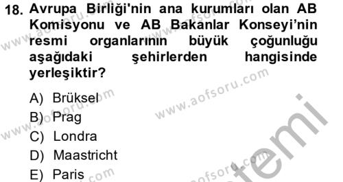 Mahalli İdareler Dersi 2013 - 2014 Yılı (Final) Dönem Sonu Sınavı 18. Soru