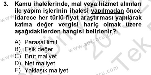 Mahalli İdareler Dersi 2013 - 2014 Yılı Tek Ders Sınavı 3. Soru