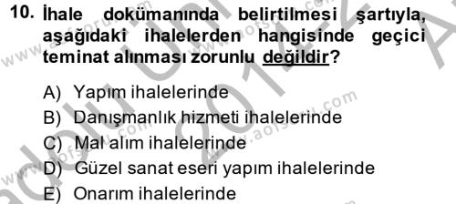 Mahalli İdareler Dersi 2014 - 2015 Yılı (Vize) Ara Sınavı 10. Soru