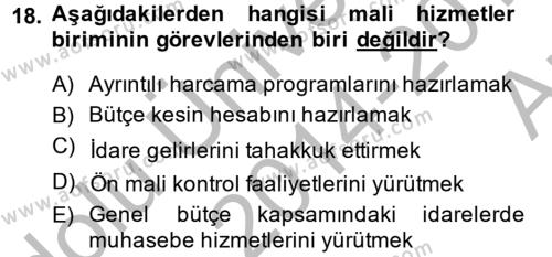 Mahalli İdareler Dersi 2014 - 2015 Yılı (Vize) Ara Sınavı 18. Soru
