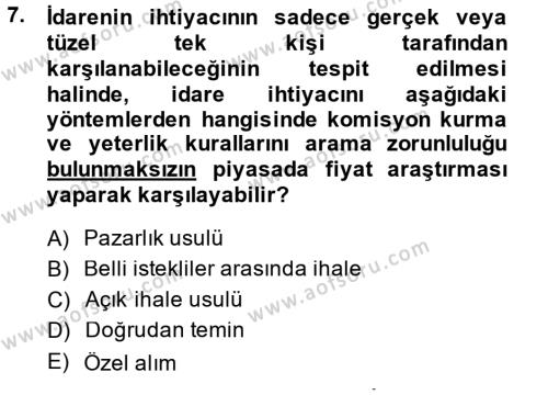 Mahalli İdareler Dersi 2014 - 2015 Yılı (Vize) Ara Sınavı 7. Soru