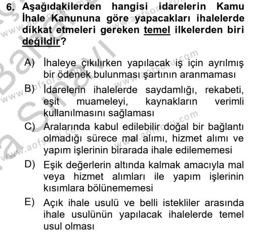 Mahalli İdareler Dersi 2016 - 2017 Yılı (Vize) Ara Sınavı 6. Soru