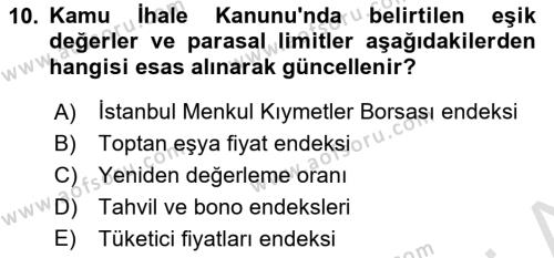 Mahalli İdareler Dersi 2020 - 2021 Yılı (Vize) Ara Sınavı 10. Soru