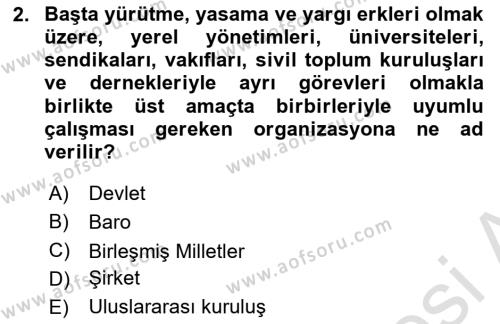 Mahalli İdareler Dersi 2020 - 2021 Yılı (Vize) Ara Sınavı 2. Soru