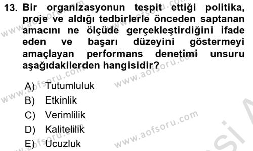 Mahalli İdareler Dersi 2020 - 2021 Yılı Yaz Okulu Sınavı 13. Soru