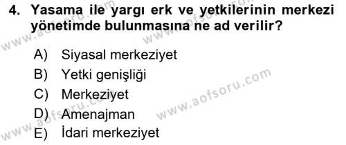 Mahalli İdareler Dersi 2021 - 2022 Yılı (Vize) Ara Sınavı 4. Soru