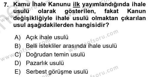 Mahalli İdareler Dersi 2021 - 2022 Yılı (Vize) Ara Sınavı 7. Soru