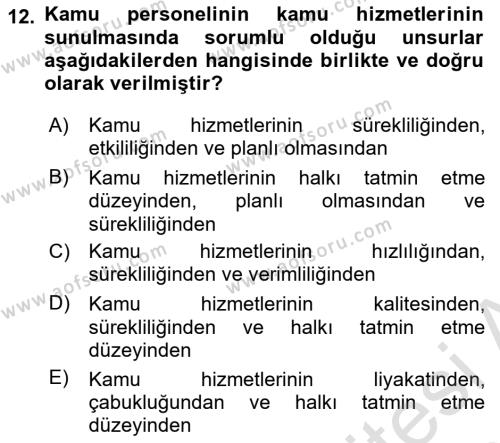 Mahalli İdareler Dersi 2021 - 2022 Yılı (Final) Dönem Sonu Sınavı 12. Soru